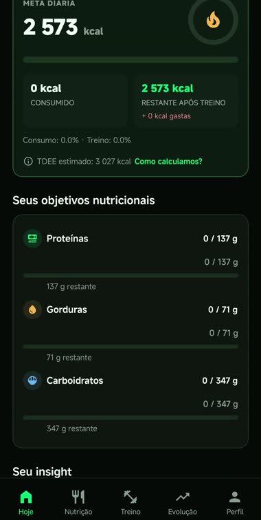Meta diária e objetivos nutricionais